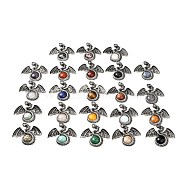 Natural & Synthetic Mixed Gemstone Big Pendants, Dragon Charms, with Rack Plating Antique Silver Tone Alloy Findings, Cadmium Free & Lead Free, Mixed Dyed and Undyed, 49x56x12mm, Hole: 6~6.5mm(G-B033-07)