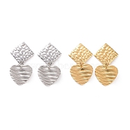 304 Stainless Steel Heart with Rhombus Dangle Stud Earrings for Women, Mixed Color, 35mm, Pin: 0.8mm(EJEW-G328-15)