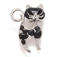 Rhinestone Cat Badge, Animal Alloy Lapel Pin for Backpack Clothes, Platinum, Jet, 45x30x9.5mm, Pin: 0.7mm(JEWB-E013-06P)