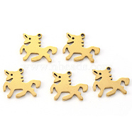 Vacuum Plating 304 Stainless Steel Charms, Laser Cut, Horse, Golden, 13x15x1mm, Hole: 1.2mm(STAS-N092-94G)