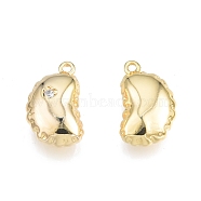 Brass Pave Clear Cubic Zirconia Charms, Nickel Free, Beans, Real 18K Gold Plated, 13.5x8x4.5mm, Hole: 1mm(KK-N231-341)
