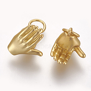 Brass ASL Charms, Long-lasting Plated, Gesture, Matte Gold Color, 10x11.5x9mm, Hole: 3.5mm(KK-O122-12MG)