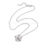Crystal Stone Cage Pendant Necklaces, 304 Stainless Steel Cable Chain Necklaces , Stainless Steel Color, 17.60 inch(44.7cm)(NJEW-JN04756-01)