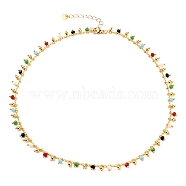 Brass Handmade Glass Beaded   Necklaces, with 304 Stainless Steel Heart Charms, Lobster Claw Clasps, Golden, Colorful, 15.86 inch(40.3cm)(NJEW-JN03135-02)