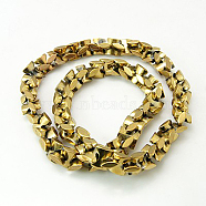 Non-Magnetic Synthetic Hematite Bead Strands, Golden Plated, Rectangle, Gold, 9x8x3mm, Hole: 1mm(G-C020-1)