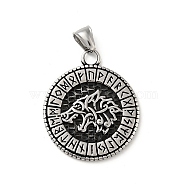 304 Stainless Steel Pendants, Norse Valknut Rune with Wolf, Antique Silver, 41.5x35x3mm, Hole: 7.5x4mm(X-STAS-P309-09AS)