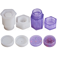 2 Sets 2 Styles Hexagonal Prisms & Flat Round Storage Box Bottle Container Silicone Molds, for Resin Casting Crafts Bottles Making, White, 1 set/style(DIY-SZ0002-41)
