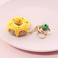 Cotton Crochet Food Keychain, with Iron Key Rings & Lobster Claw Clasps & Bell, Donut, 13x4.8cm(KEYC-PW0002-108I)