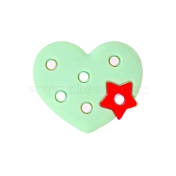 Heart with Star Food Grade Eco-Friendly Silicone Focal Beads, Silicone Teething Beads, Pale Green, 11mm(PW-WG85558-08)