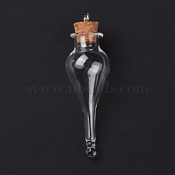 Teardrop Glass Cork Bottle Big Pendants, Glass Empty Wishing Bottle Charm, with Platimen Tone Iron Loops, Clear, 9.1cm, Hole: 5mm(X-AJEW-A041-01A)