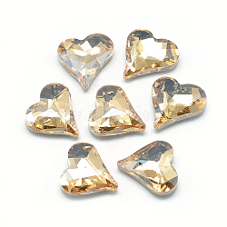 Pointed Back Glass Rhinestone Cabochons, Faceted, Back Plated, Heart, Pale Goldenrod, 12x11.8x4.5mm(RGLA-T031-12x13mm-09)