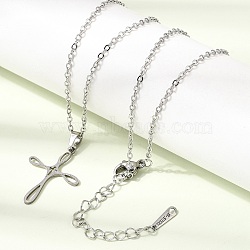 304 Stainless Steel Religion Cross Pendant Necklaces, Tarnish Free, Stainless Steel Color, 15.77 inch(40.05cm)(SA-CBAB727-02P)