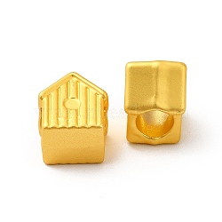 Rack Plating Alloy European Beads, Large Hole Beads, House, Matte Gold Color, 10x9x7.5mm, Hole: 4.5mm(PALLOY-K255-11MG)