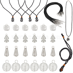 Elite DIY Cage Pendant Necklace Making Finding Kit, Including Waxed Cord & Macrame Pouch Necklace Making, Iron Wire Pendants, Platinum, 68Pcs/box(DIY-PH0013-81)