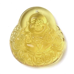 Glass Pendants, Figure of Buddha, Yellow, 39.5x36x10.5mm, Hole: 1mm(GLAA-C033-04J)