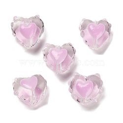 Handmade Lampwork Beads, with Enamel, Heart, Pearl Pink, 14~15x15~15.5x8.5~9.5mm, Hole: 1.4mm(LAMP-I028-01J)