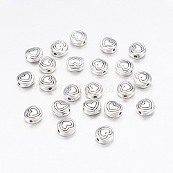 Tibetan Style Alloy Beads, Flat Round with Heart, Antique Silver, Lead Free & Cadmium Free & Nickel Free, 6x6x3mm, Hole: 1.5mm(X-LF10713Y-NF)