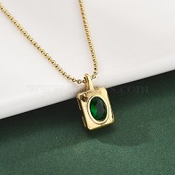 304 Stainless Steel Green Cubic Zirconia Pendant Neckalces for Women, Real 18K Gold Plated, Rectangle, 16.26 inch(41.3cm)(NJEW-C078-01D-G)