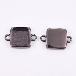 Brass Cabochon Connector Settings, Plain Edge Bezel Cups, Long-Lasting Plated, Square, Gunmetal, Tray: 9.5x9.5mm, 12x17.5x3.5mm, Hole: 1.8mm(KK-F748-15B)