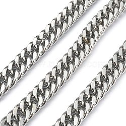 304 Stainless Steel Cuban Link Chains, Diamond Cut Chains, Unwelded, with Spool, Stainless Steel Color, 19x14x6.5mm(CHS-E030-04B-P)