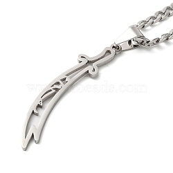 Non-Tarnish Sword Knife 304 Stainless Steel Hollow Scimitar Pendant Necklaces for Women and Men, Stainless Steel Color, 23.70 inch(60.2cm)(NJEW-F324-10P)