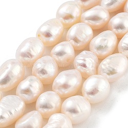 Natural Cultured Freshwater Pearl Beads Strands, Two Sides Polished, Grade 3A+, White, 6~7mm, Hole: 0.6mm, about 23pcs/strand, 6.69''(17cm)(PEAR-P062-29A)