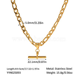 European 304 Stainless Steel T-bar Pendant 5MM Figaro Chain Necklaces, Real 18K Gold Plated, 17.32 inch(44cm)(YK5121-2)
