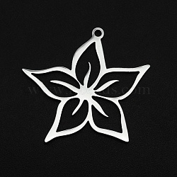 201 Stainless Steel Pendants, Laser Cut, Hollow, Flower, Stainless Steel Color, 31x29x1mm, Hole: 1.6mm(STAS-R111-JA683)