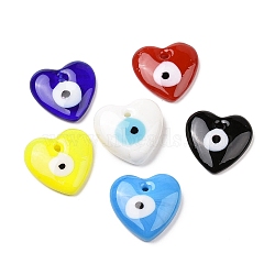 Handmade Evil Eye Lampwork Pendants, Heart, Mixed Color, 25x25x7.5mm, Hole: 2.8mm(LAMP-M014-05)