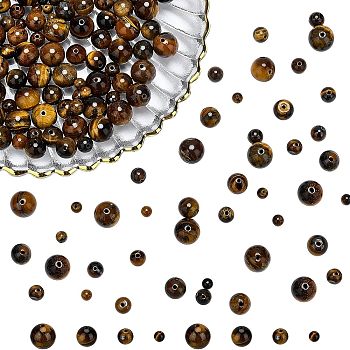 200Pcs 4 Style Grade AB Natural Tiger Eye Beads, Round, 50pcs/style