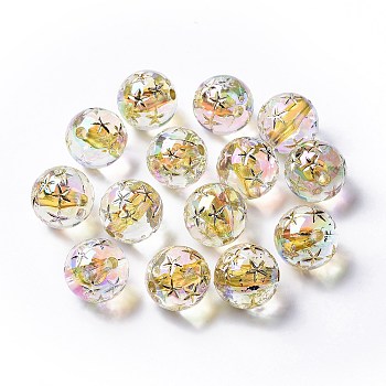 Transparent Acrylic Beads, Trace A Design in Gold, Round, Gold, 16x16mm, Hole: 2.5mm