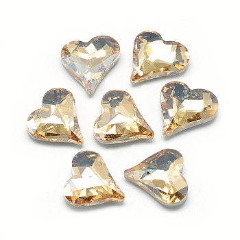 Pointed Back Glass Rhinestone Cabochons, Faceted, Back Plated, Heart, Pale Goldenrod, 12x11.8x4.5mm