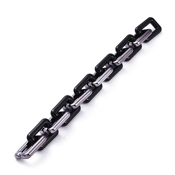 Handmade CCB Plastic Cable Chains, with Acrylic Linking Rings, Gunmetal & Black, Links: 30x19.5x6mm, 39.37 inch(1m)/strand