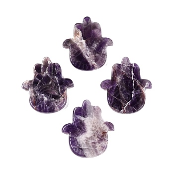 Natural Amethyst Hamsa Hand with Eye Figurines, for Home Office Desktop Decoration, 56~57x50~51x6~9mm