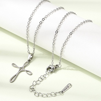 304 Stainless Steel Religion Cross Pendant Necklaces, Tarnish Free, Stainless Steel Color, 15.77 inch(40.05cm)