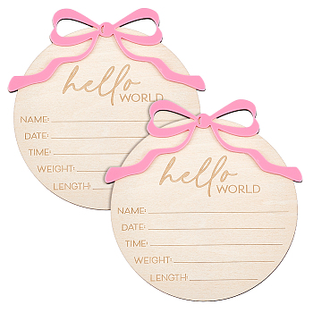 Wooden Baby Growth Commemorative Card, Album Newborn Photo Props Log Piece, Bowknot, Flat Round, 155x150x5mm