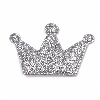 Glitter PU Patches, with Non Woven Fabric Back and Sponge Inside, Crown, Light Grey, 38x55~58x2.5mm
