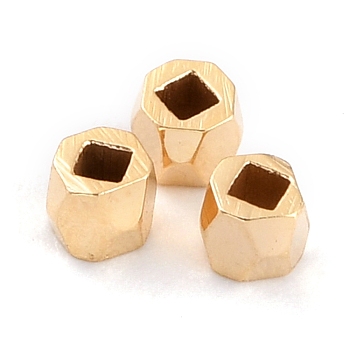 Brass Spacer Beads, Long-Lasting Plated, Faceted Column, Real 24K Gold Plated, 2x2mm, Hole: 1mm