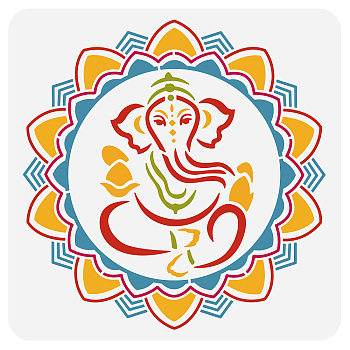 PET Hollow Out Drawing Painting Stencils, for DIY Scrapbook, Photo Album, Ganesha Pattern, 300x300mm