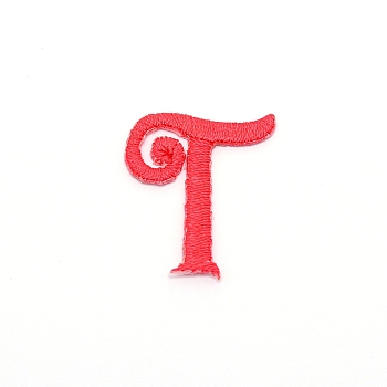 Computerized Embroidery Cloth Iron on/Sew on Patches, Costume Accessories, Appliques, Letter, Red, Letter.T, 25x23x1.4mm