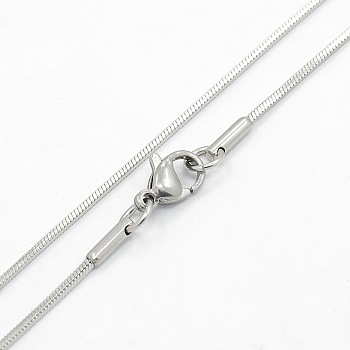 Women's 304 Stainless Steel Snake Chain Necklaces, with Lobster Claw Clasps, Stainless Steel Color, 17.7 inch(45cm)