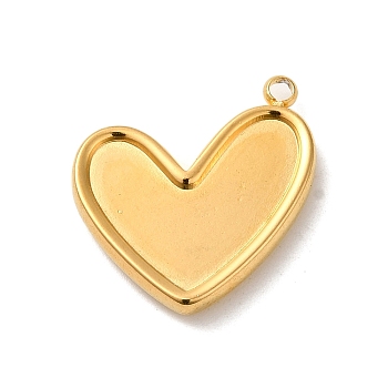 304 Stainless Steel Pendant Cabochon Settings For Enamel, Golden, Heart, Tray: 18x7~15mm, 22x18x3mm, Hole: 1.8mm
