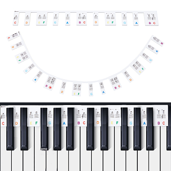 Silicone Removable Piano Keyboard Note Guides, 61-Key Piano Rake Notes Marker, for Kids Beginners, Colorful, 349~493x40x2.5mm, 2pcs/set