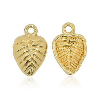 Nickel Free & Lead Free Golden Plated Alloy Leaf Charms, Long-Lasting Plated, 16x10x3mm, Hole: 1mm
