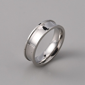 201 Stainless Steel Grooved Finger Ring Settings, Ring Core Blank, for Inlay Ring Jewelry Making, Stainless Steel Color, Inner Diameter: 18mm