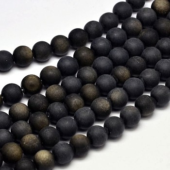 Frosted Natural Golden Sheen Obsidian Round Bead Strands, 10mm, Hole: 1mm, about 37pcs/strand, 15 inch