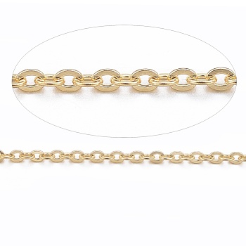 3.28 Feet Ion Plating(IP) 304 Stainless Steel Cable Chains, for DIY Jewelry Making, Soldered, Flat Oval, Golden, 1.5x1.3x0.3mm
