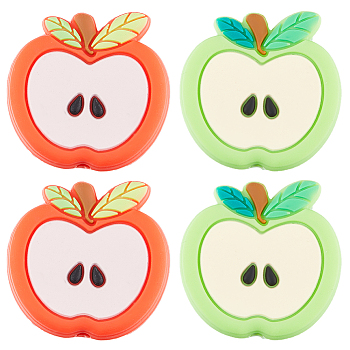 10Pcs 2 Colors Apple Food Grade Eco-Friendly Silicone Beads, Chewing Beads For Teethers, DIY Nursing Necklaces Making, Mixed Color, 27.5x28x8mm, Hole: 3mm, 5pcs/color