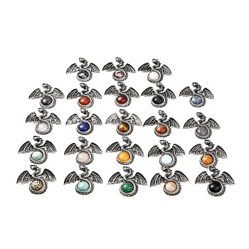 Natural & Synthetic Mixed Gemstone Big Pendants, Dragon Charms, with Rack Plating Antique Silver Tone Alloy Findings, Cadmium Free & Lead Free, Mixed Dyed and Undyed, 49x56x12mm, Hole: 6~6.5mm