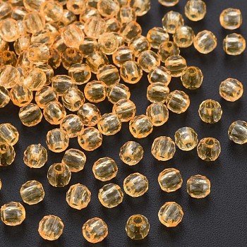 Transparent Acrylic Beads, Faceted, Round, Orange, 4x4mm, Hole: 1.5mm, about 16100pcs/500g